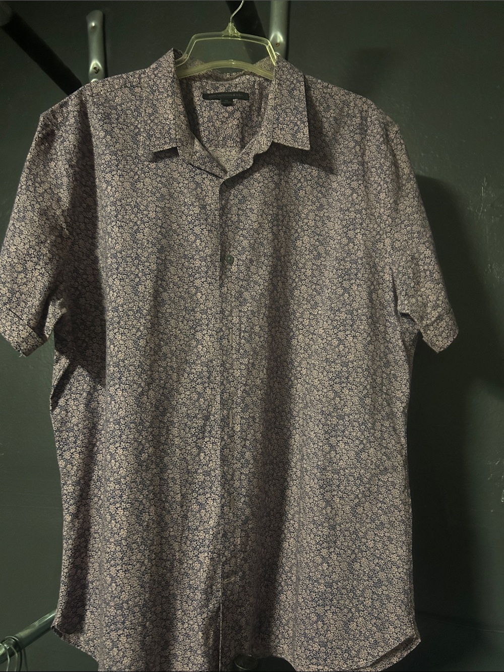 John Varvatos Short-Sleeve Micro Floral Button-Down - Navy/White